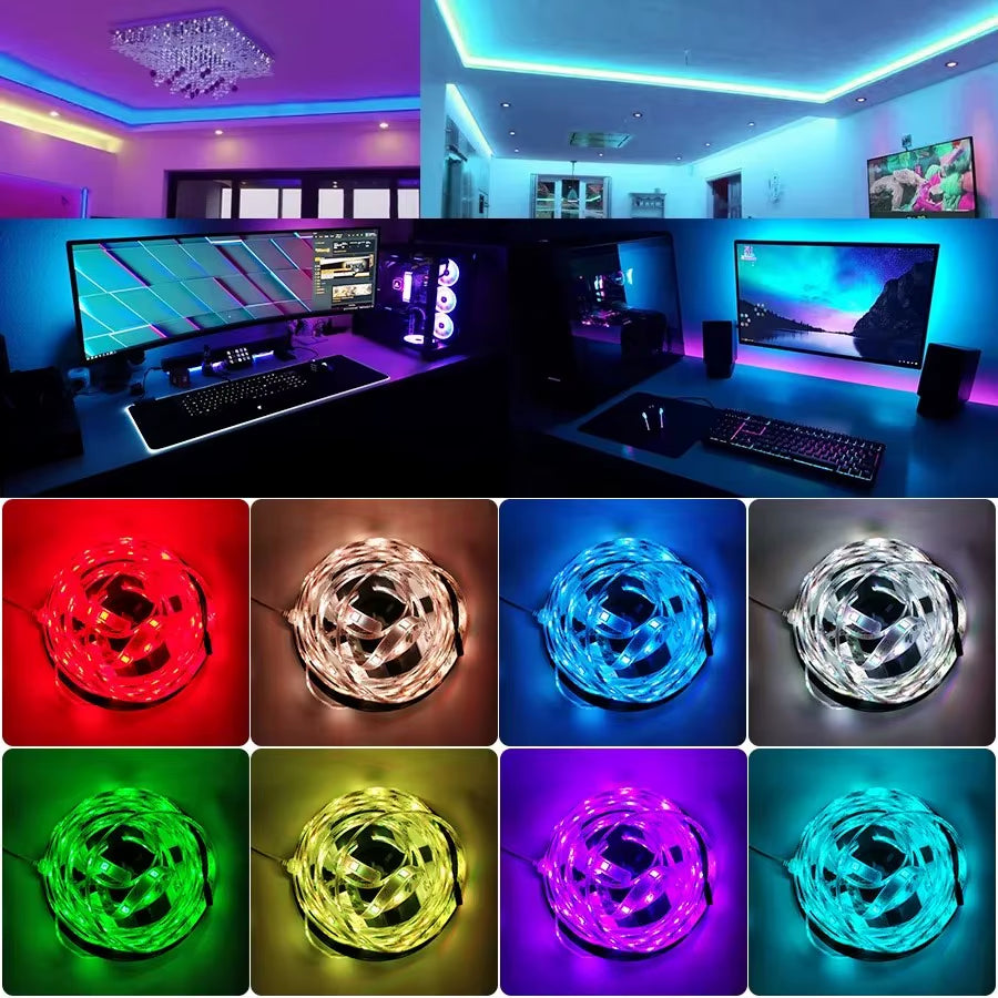 5050 RGB LED Strip Light - 30 LEDs/M, 5M Length, Bluetooth Controller, Power Adapter, Available in 15M, 20M, and 30M Options for Home Decor