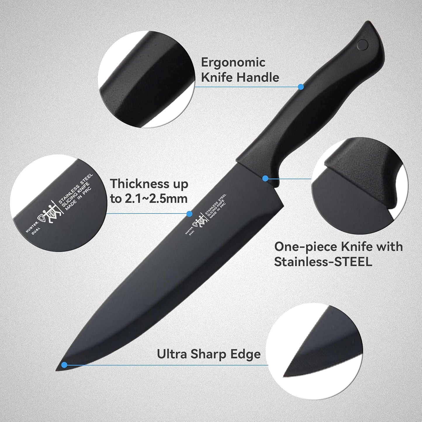 Knife Set, 15 Pcs Kitchen Knife Set with Block Self Sharpening, Dishwasher Safe, Anti-Slip Handle, Black