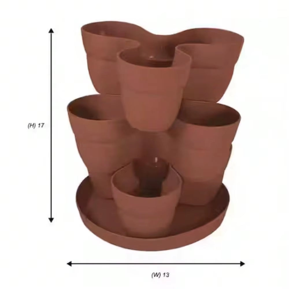3-Tier Terra Cotta Resin Vertical Planter for Indoor Herb and Flower Gardening