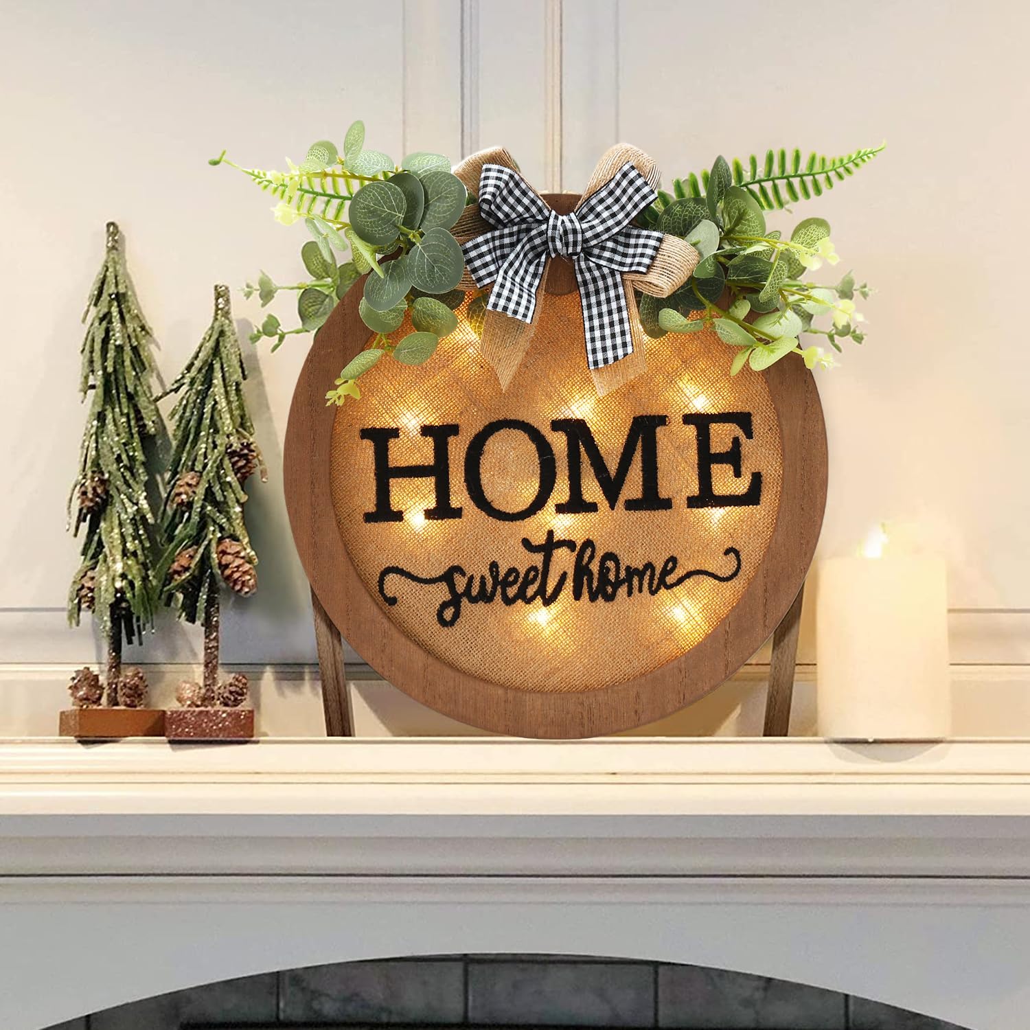 Rustic Wooden Welcome Sign for Front Door - Farmhouse Style Door Wreath and Seasonal Home Decoration (F-Brown)