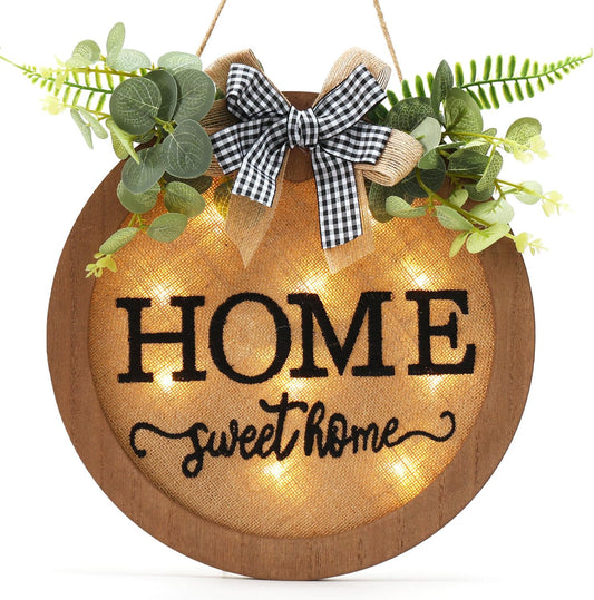 Rustic Wooden Welcome Sign for Front Door - Farmhouse Style Door Wreath and Seasonal Home Decoration (F-Brown)