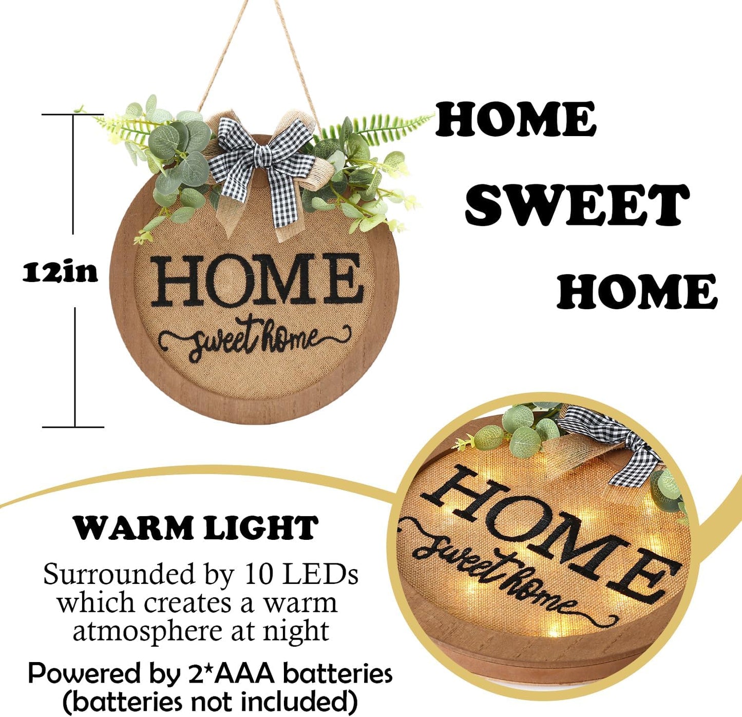 Rustic Wooden Welcome Sign for Front Door - Farmhouse Style Door Wreath and Seasonal Home Decoration (F-Brown)