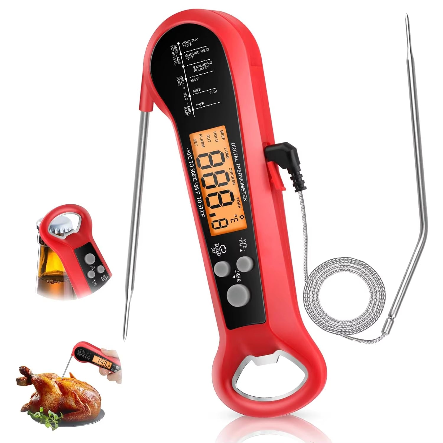 Digital Professional Meat Thermometer - IPX6 Waterproof Kitchen Cooking Thermometer with Dual Probes for Instant Readings