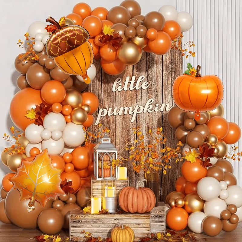 141-Piece Autumn Balloon Arch and Wreath Set for Thanksgiving, Harvest Festivals, and Birthday Celebrations