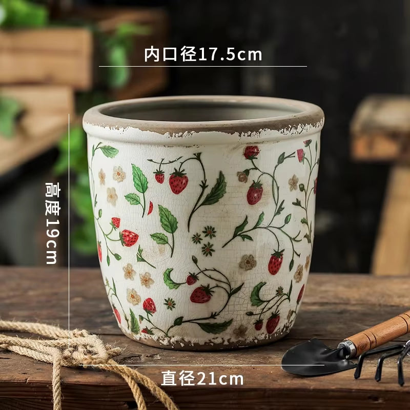 Elegant Retro Ceramic Flower Pots for Indoor Use - Porous and Breathable Design for Creative Floral Arrangements and Greenery in Pastoral Style