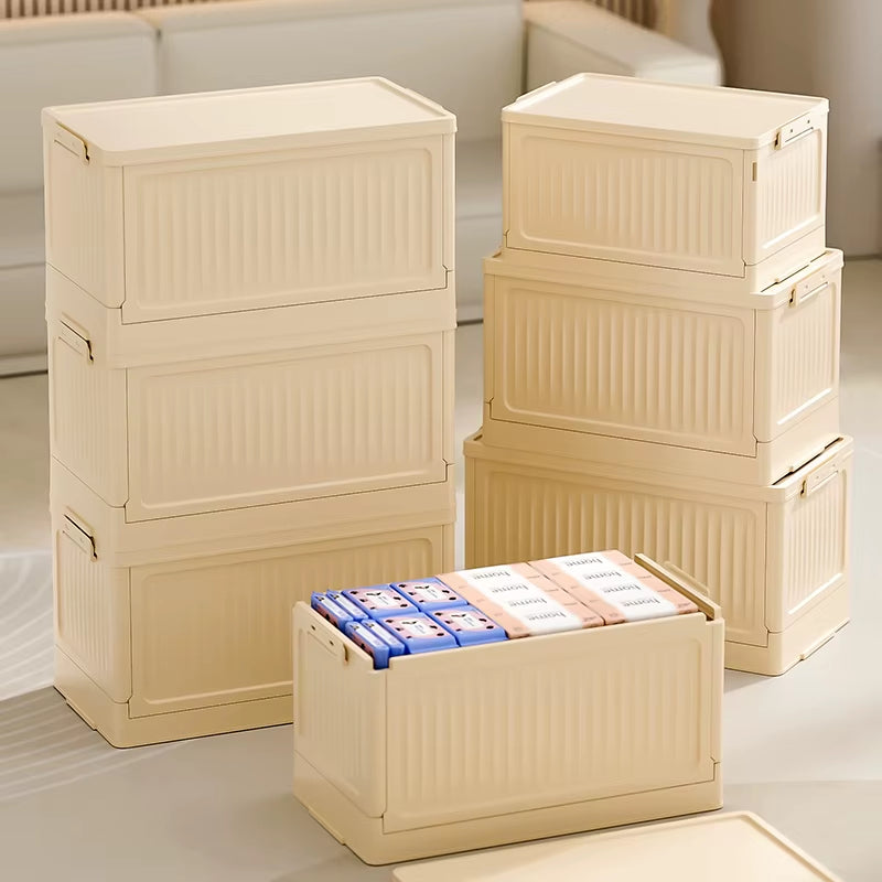 Folding Storage Box - Multifunctional Plastic Organizer Container with Lid for Sundries and Supplies