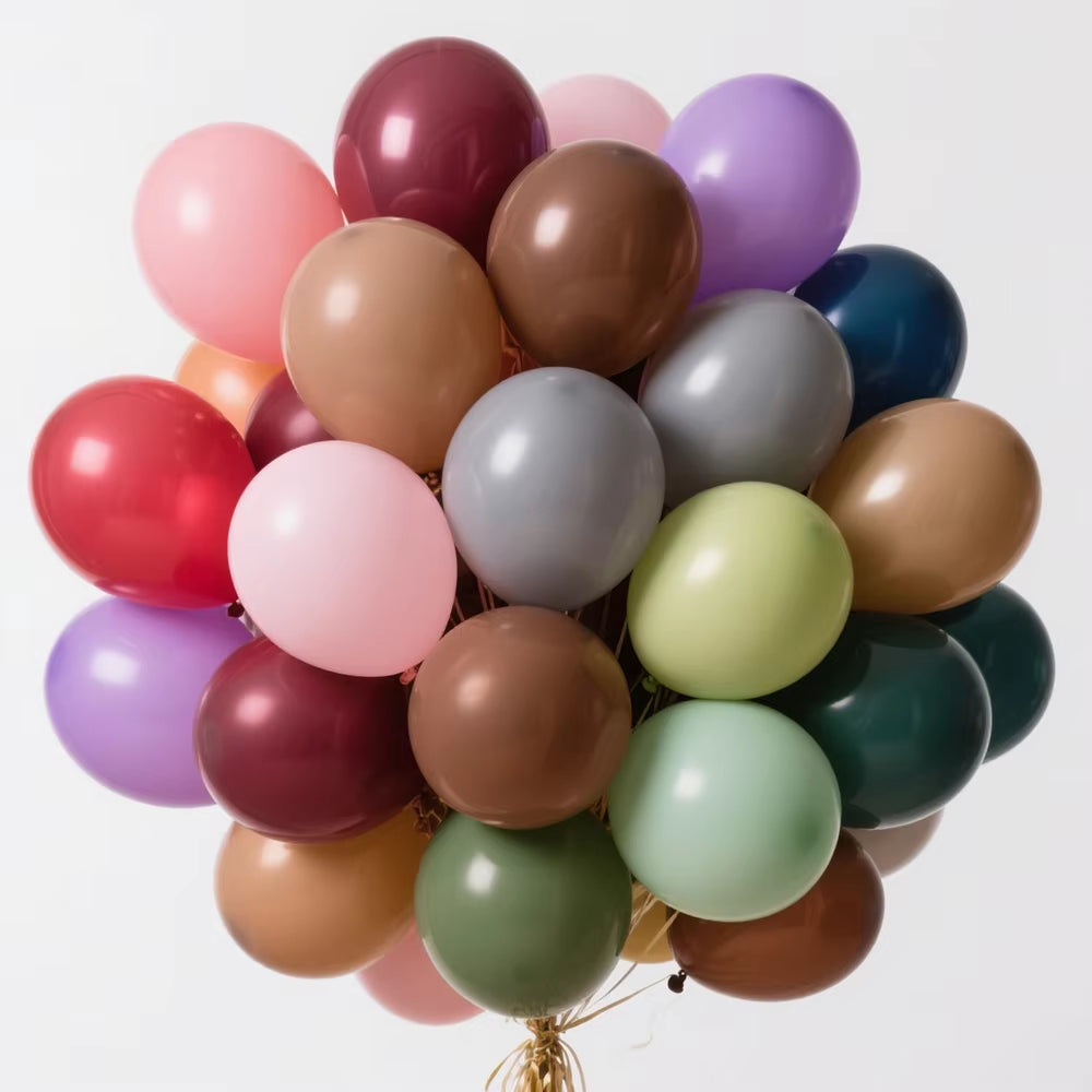 50/100 Pieces Retro Mixed Balloons in Orange, Brown, Avocado, and Night Blue for Thanksgiving Woodland Theme Party Decoration