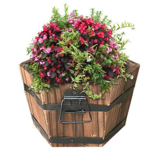 Rustic Wooden Barrel Flower Pots - High-Quality Indoor/Outdoor Planter Urns in Brown, Easy to Move
