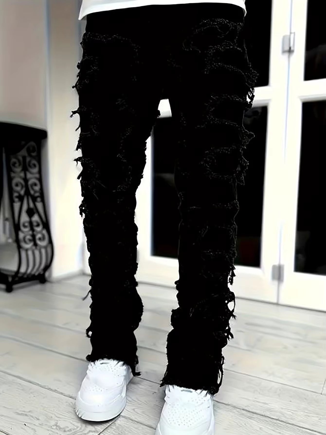 Y2K-Inspired Hip-Hop Fringed Jeans for Men - Casual Stretch Streetwear