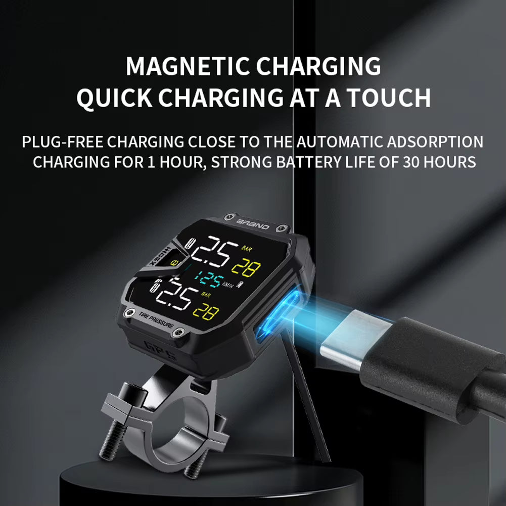 Motorcycle Tire Pressure Monitoring System with USB Port and Solar Power for Outdoor Cycling Accessories
