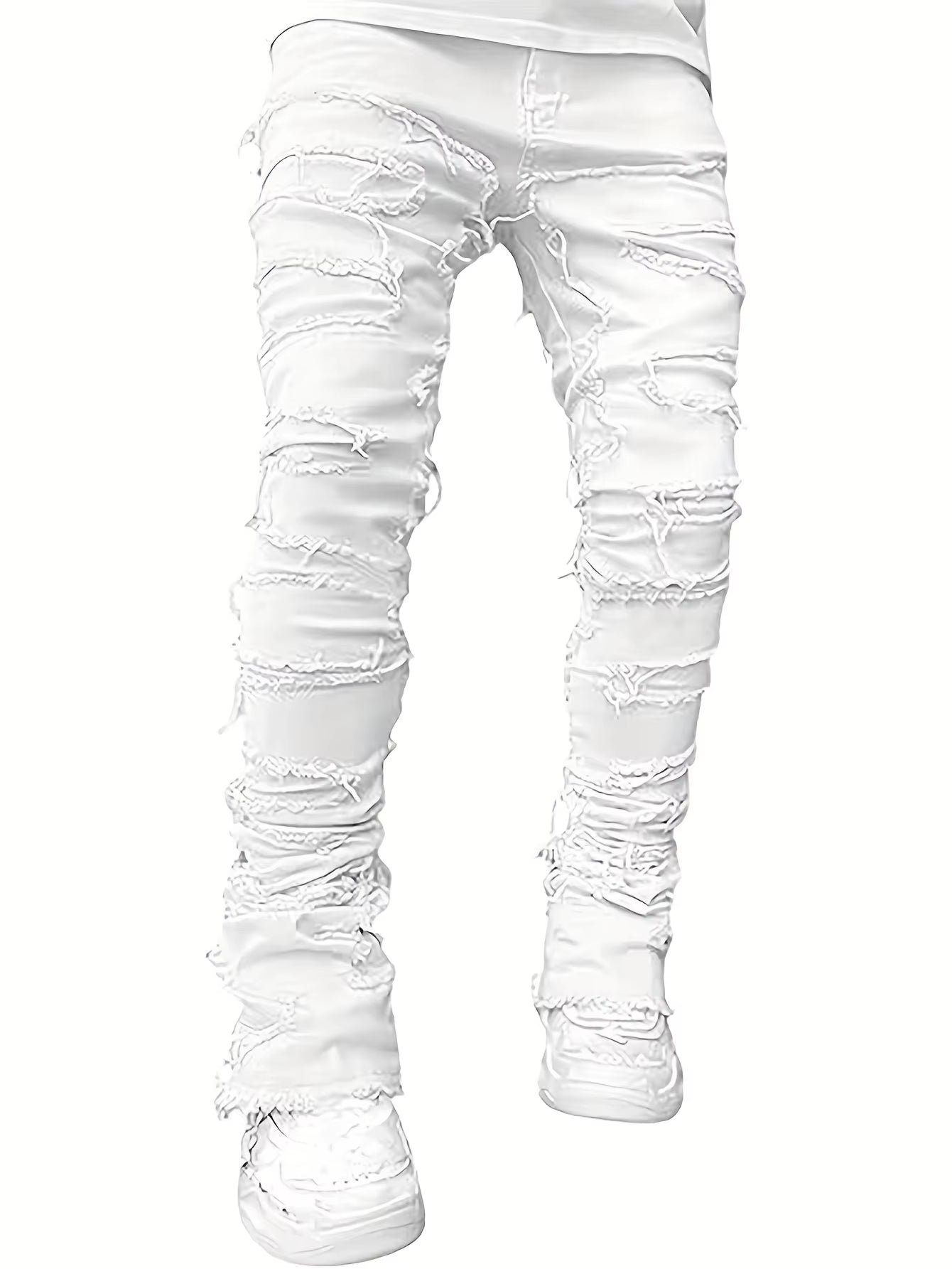 Y2K-Inspired Hip-Hop Fringed Jeans for Men - Casual Stretch Streetwear