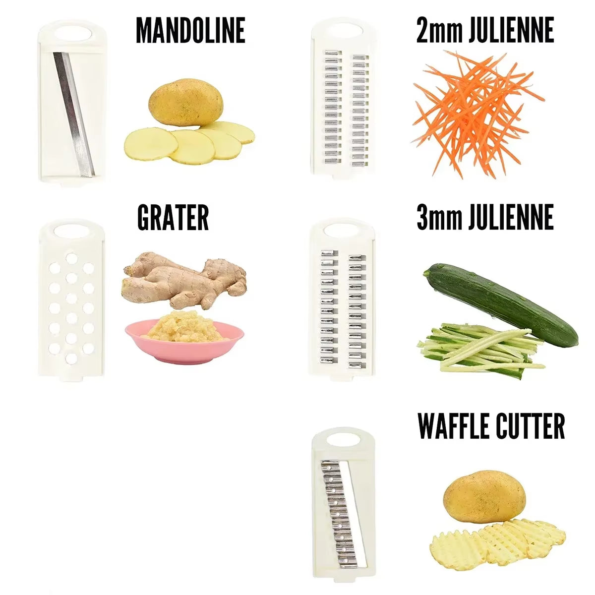 5-in-1 Mandoline Slicer with Multi-Blade Design for Versatile Vegetable and Potato Cutting