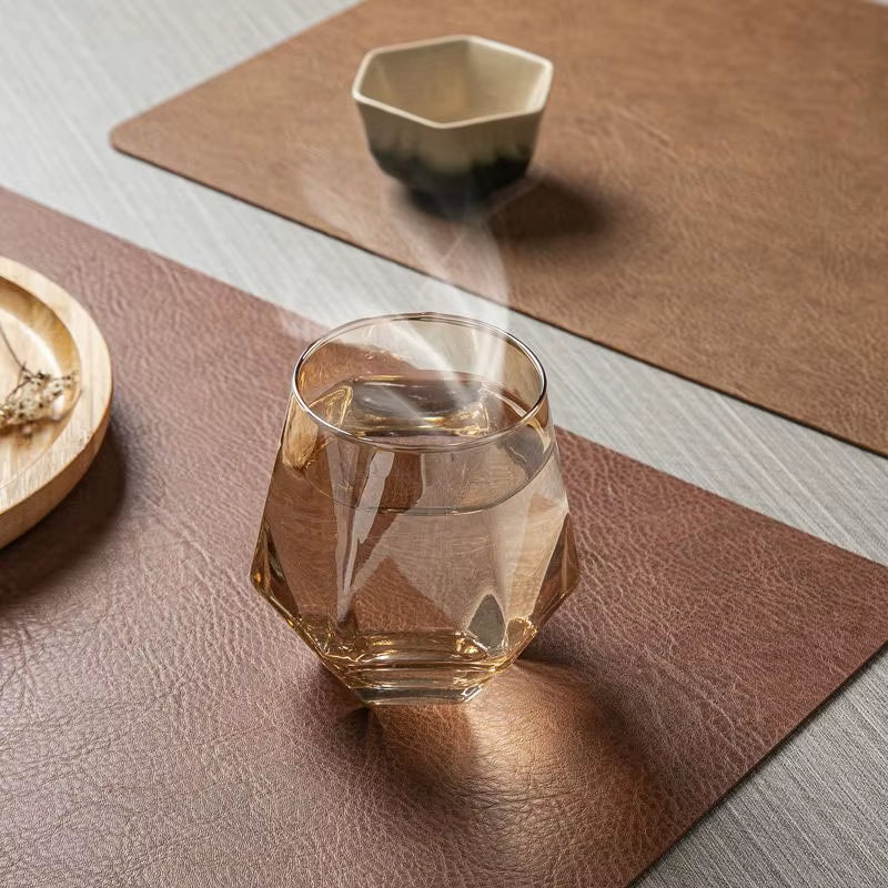 Reversible Leather Kitchen Placemats - Heat Resistant Dining Table Mats for Dishes, Cups, and Coasters