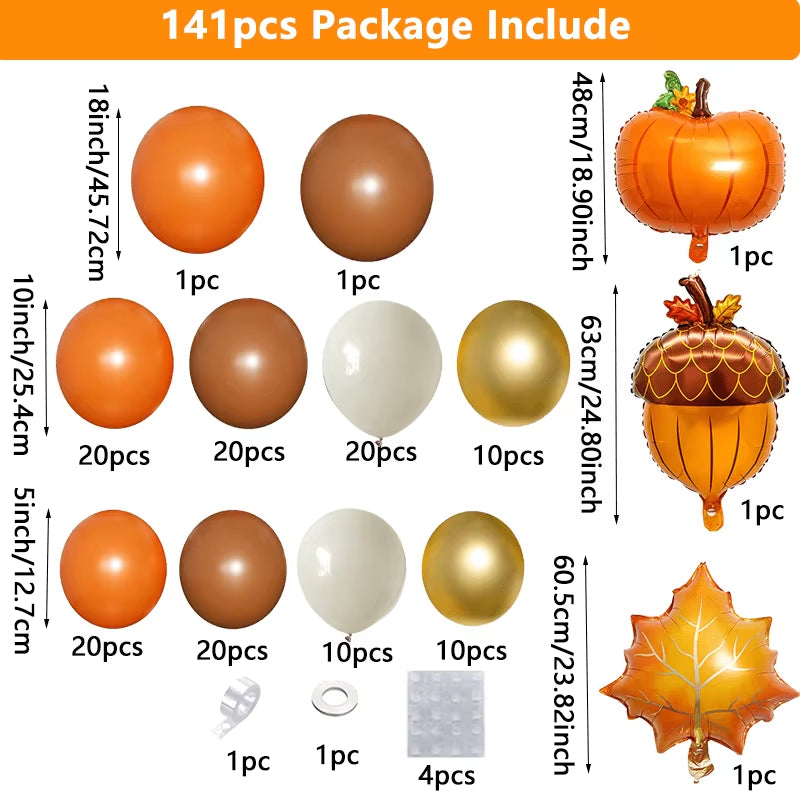 141-Piece Autumn Balloon Arch and Wreath Set for Thanksgiving, Harvest Festivals, and Birthday Celebrations