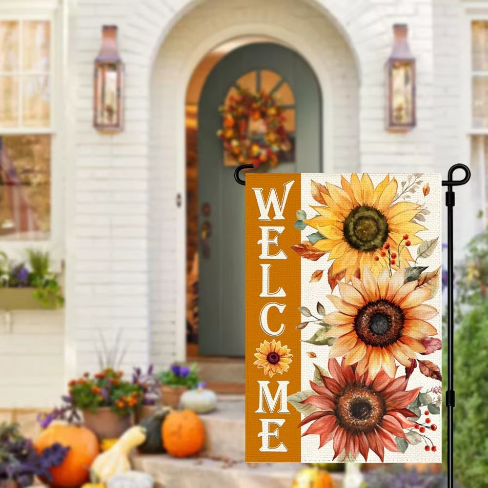 Autumn Sunflower Garden Flag - 12x18 Double-Sided Decorative Porch Flag for Fall and Thanksgiving Home Décor