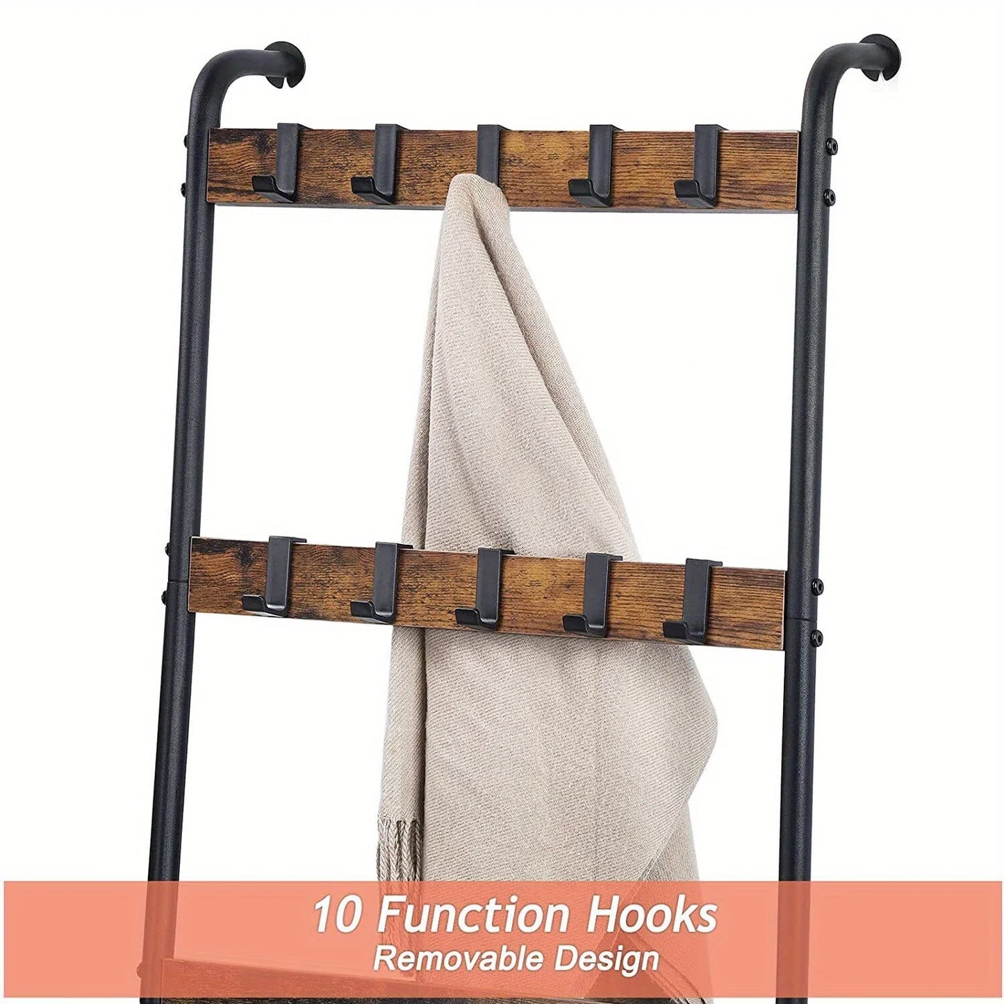 Blanket Ladder, a Five-Tier Blanket Storage Rack Equipped with 10 Detachable Hooks
