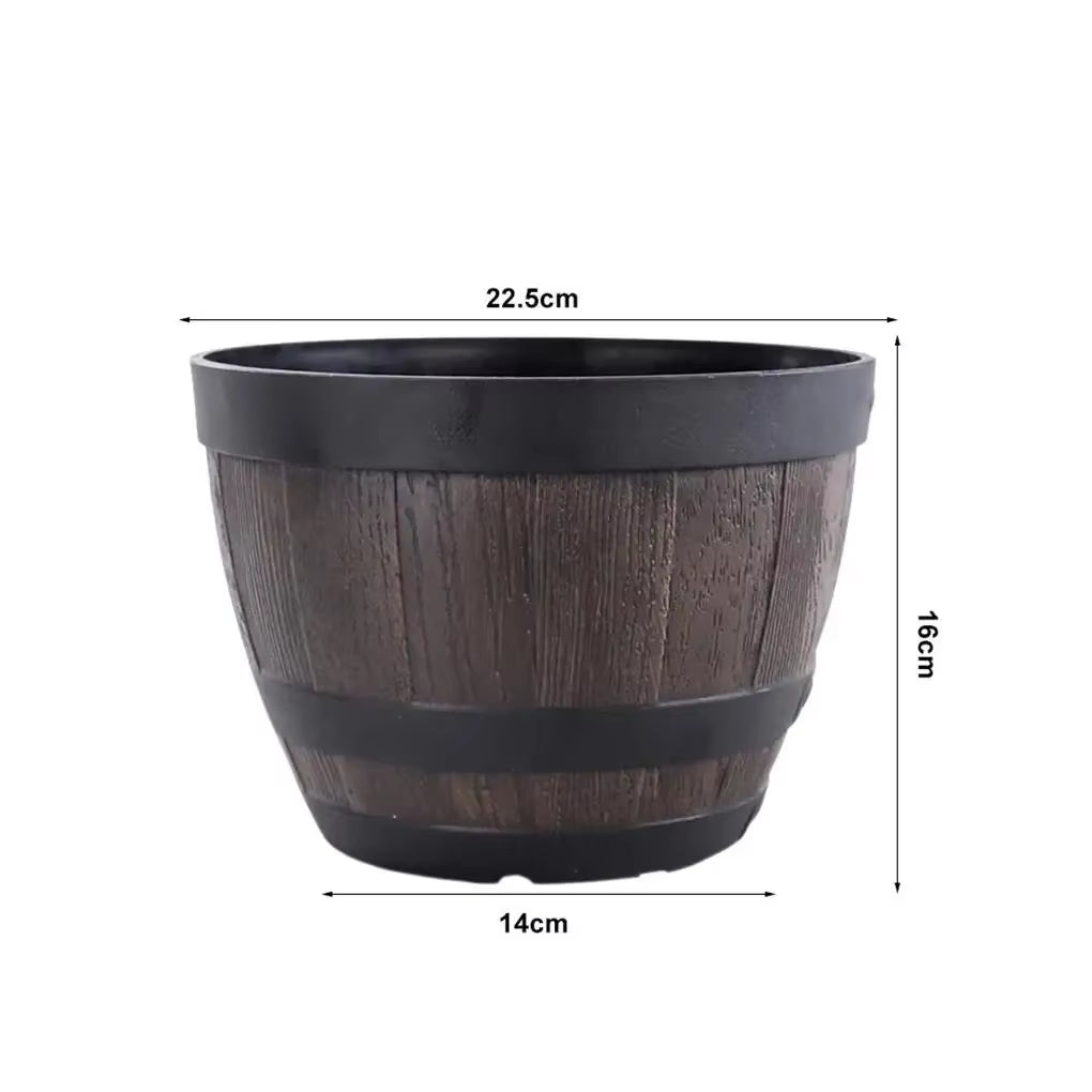 Vintage Farmhouse-Style 9-Inch Resin Barrel Planter for Home and Outdoor Use