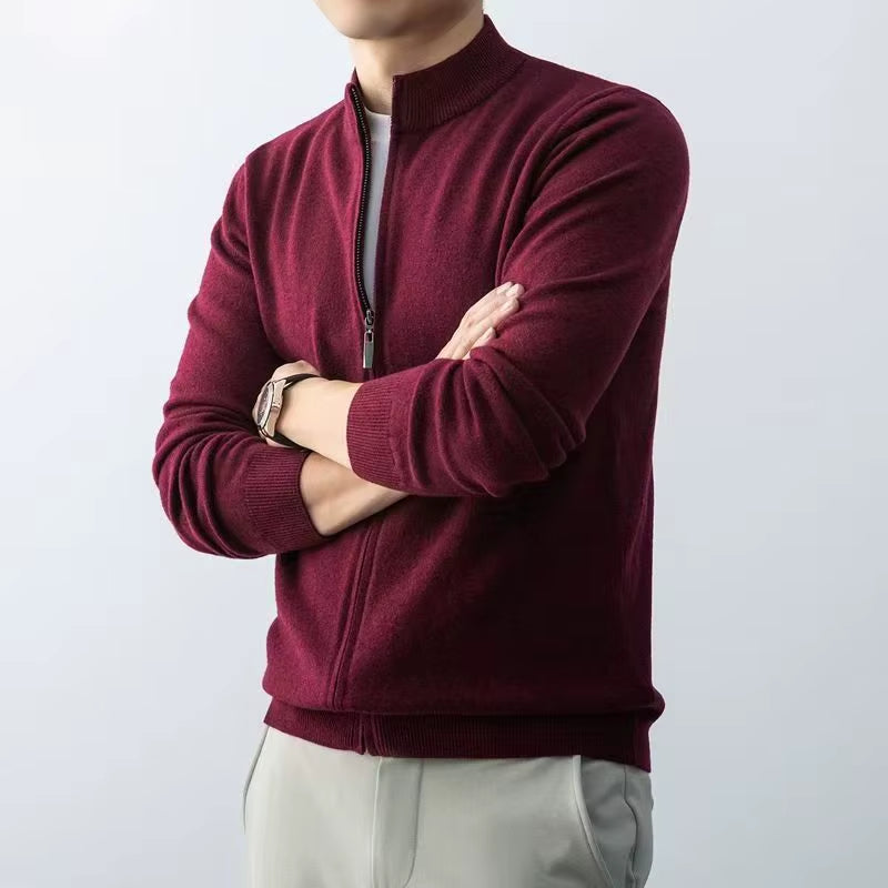 Men'S Zipper Cardigan Sweater Slim Fit Sweaters Stand Knitwear Jumper Warm Cold Blouse Zip Long Sweatcoats