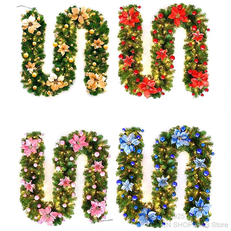 Christmas Garland Decorations, 2.7M Staircase Fireplace Christmas Garland Ornament, Xmas Tree Fireplaces Wreath, Home Decoration