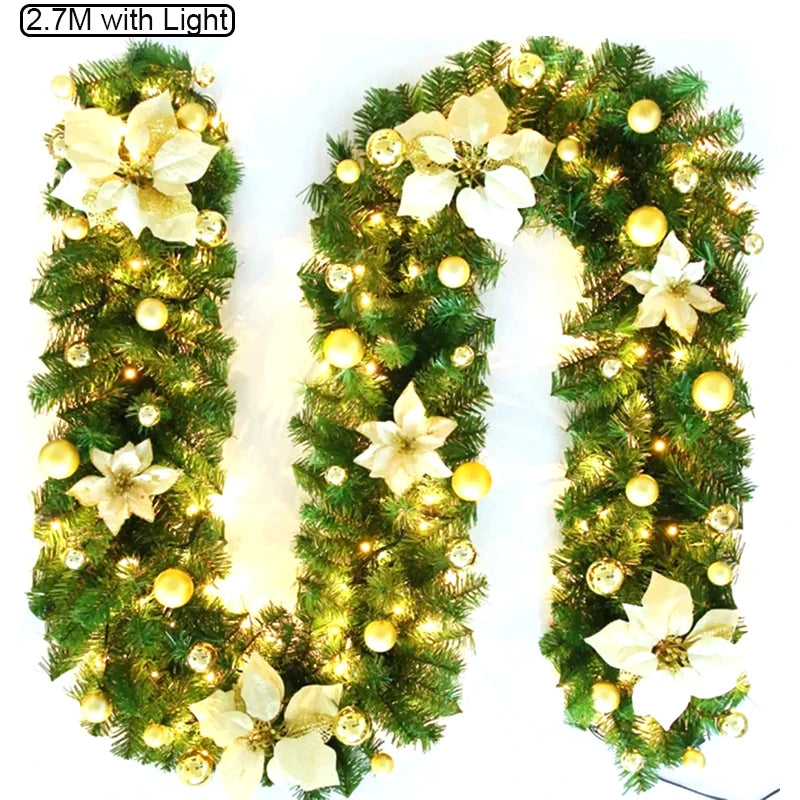 Christmas Garland Decorations, 2.7M Staircase Fireplace Christmas Garland Ornament, Xmas Tree Fireplaces Wreath, Home Decoration