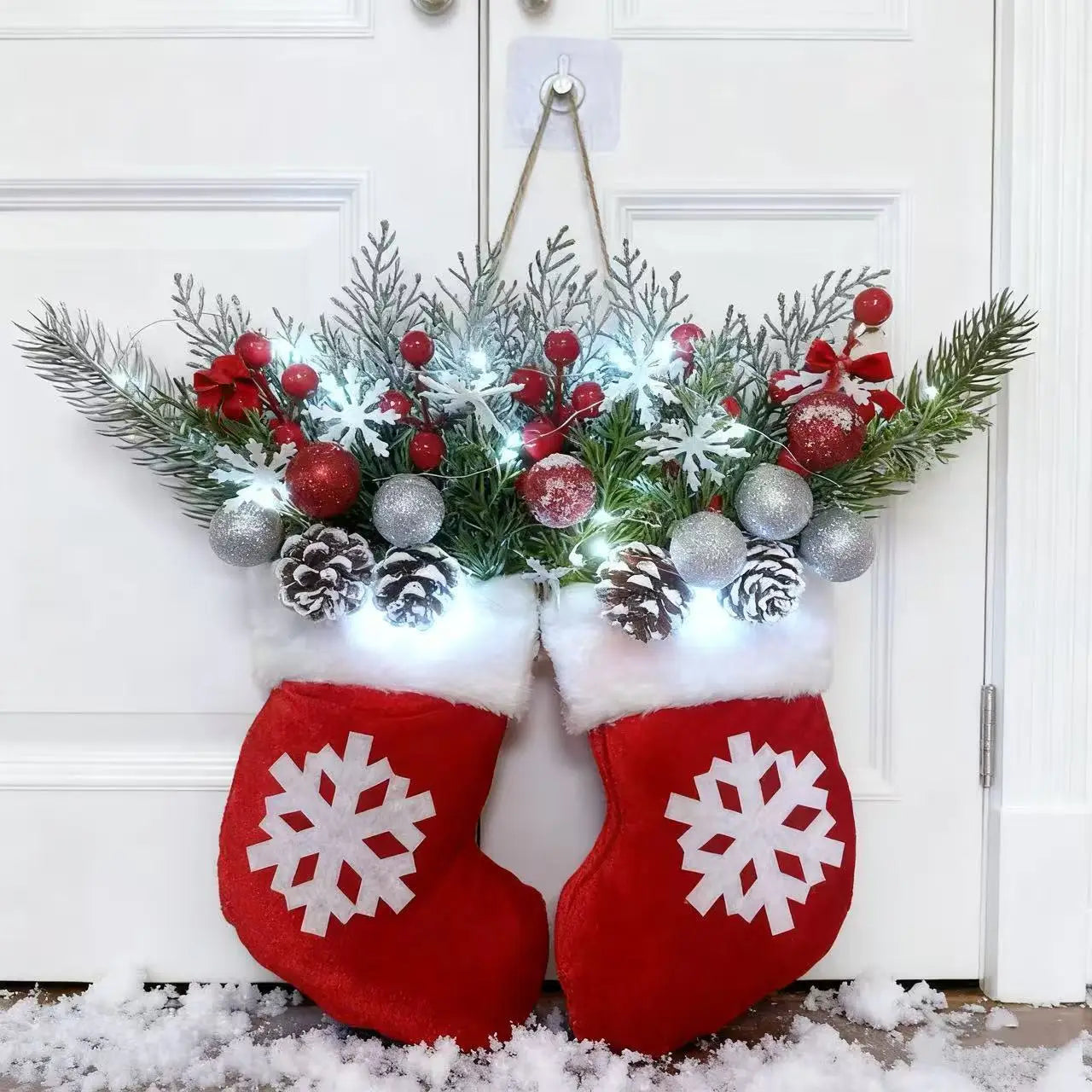 Christmas Garland Creative Glove Shaped Simulated Flower Wreath Window Door Gate Decoration Door Sign Xmas Party Decoration 2025