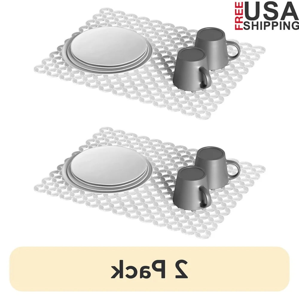 2-Pack Geometric Design Kitchen Sink Mat Protector - Flexible and Durable Polypropylene Cushioning for Scratch Prevention