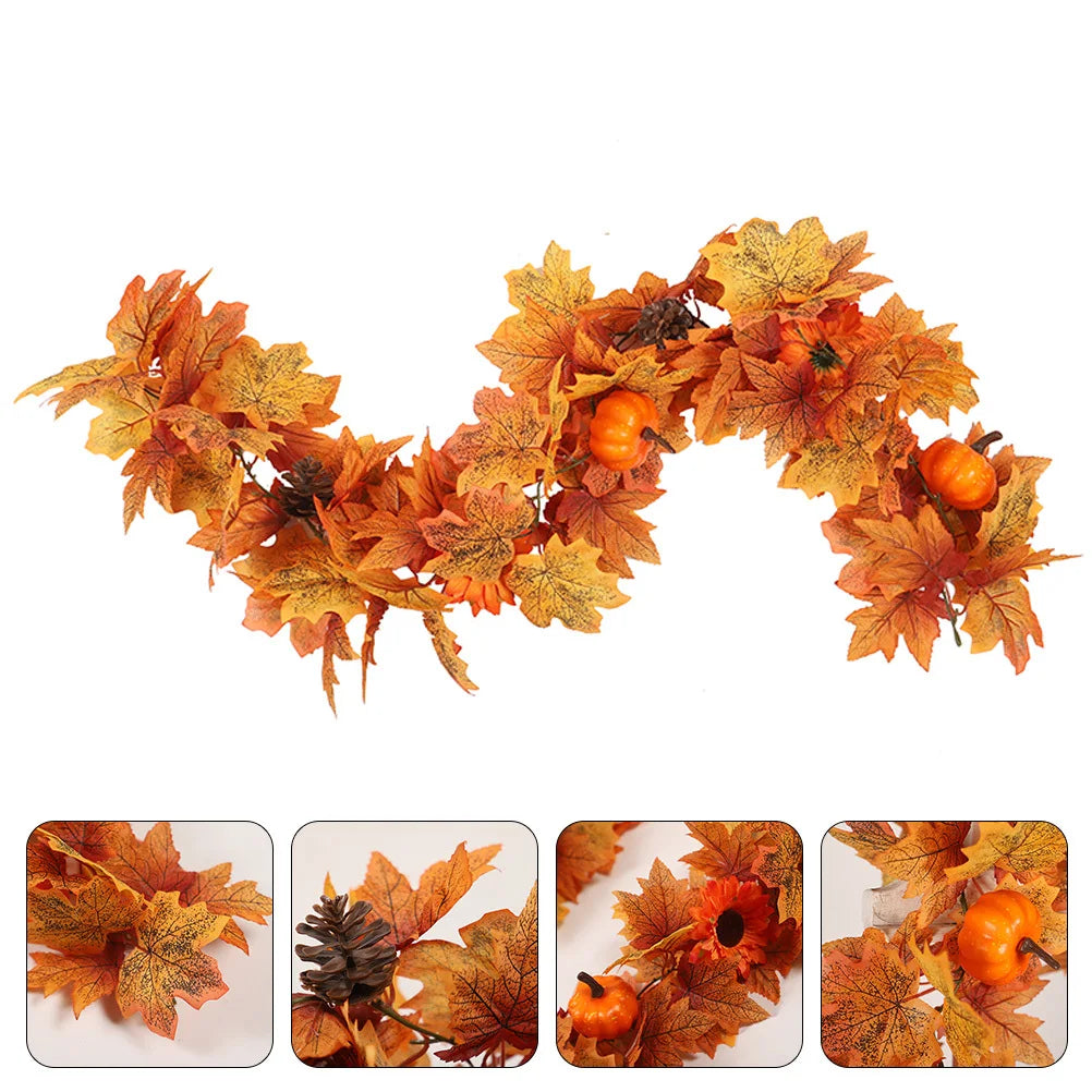 Fall Maple Leaf Garland Artificial Sunflower Pumpkin Autumn Garland Decoration Home Wall Mantel Fireplace Thanksgiving Decor