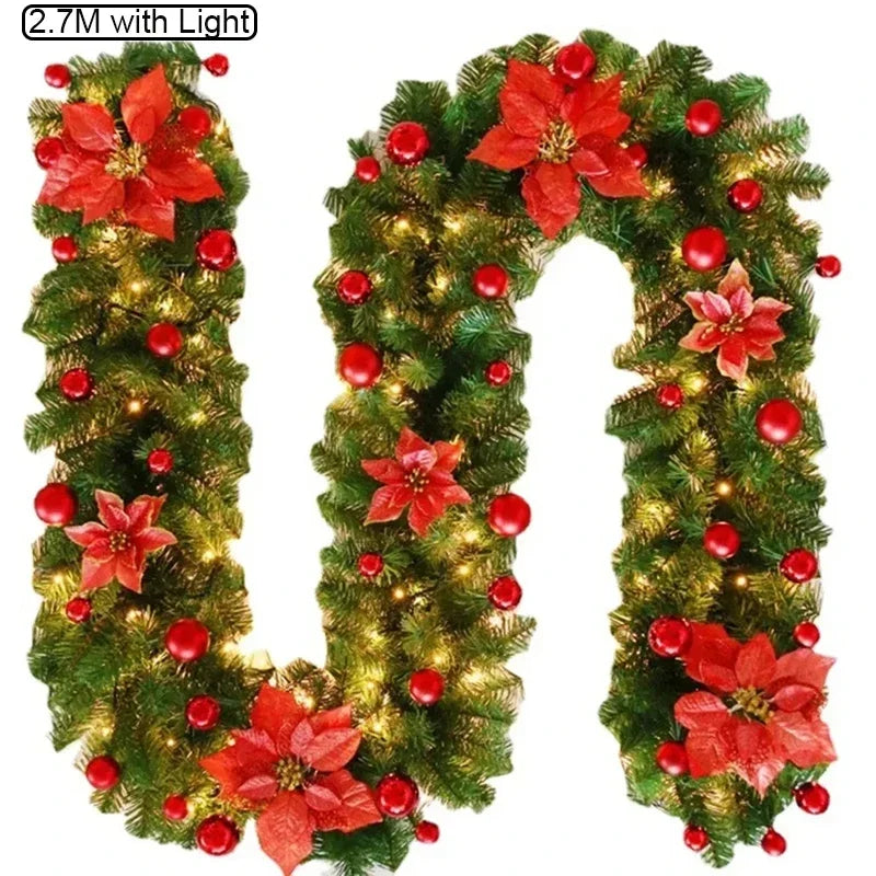 Christmas Garland Decorations, 2.7M Staircase Fireplace Christmas Garland Ornament, Xmas Tree Fireplaces Wreath, Home Decoration