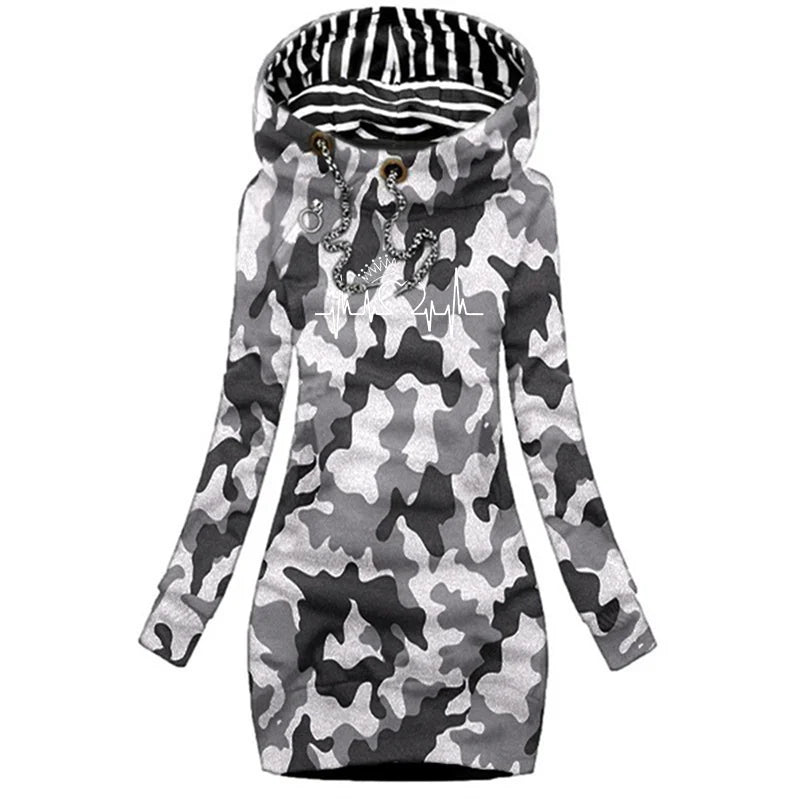 New Fashion Women'S Casual Dresses Long Sleeve Sweatshirt Pullover Dress Pocket Hooded Hoodie Dresses