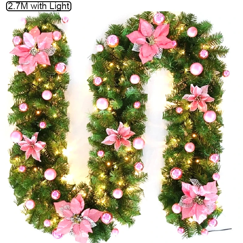 Christmas Garland Decorations, 2.7M Staircase Fireplace Christmas Garland Ornament, Xmas Tree Fireplaces Wreath, Home Decoration