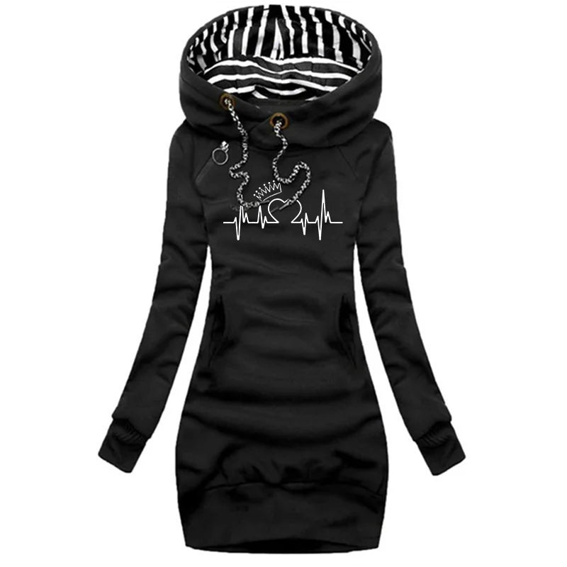 New Fashion Women'S Casual Dresses Long Sleeve Sweatshirt Pullover Dress Pocket Hooded Hoodie Dresses