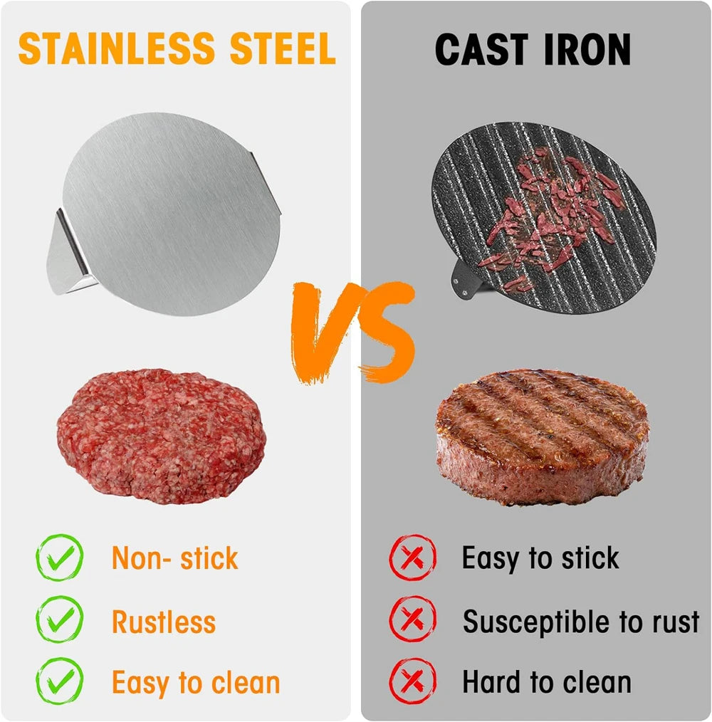 Stainless Steel Hamburger Meat Press - Non-Stick Circular and Square Burger Press Tool