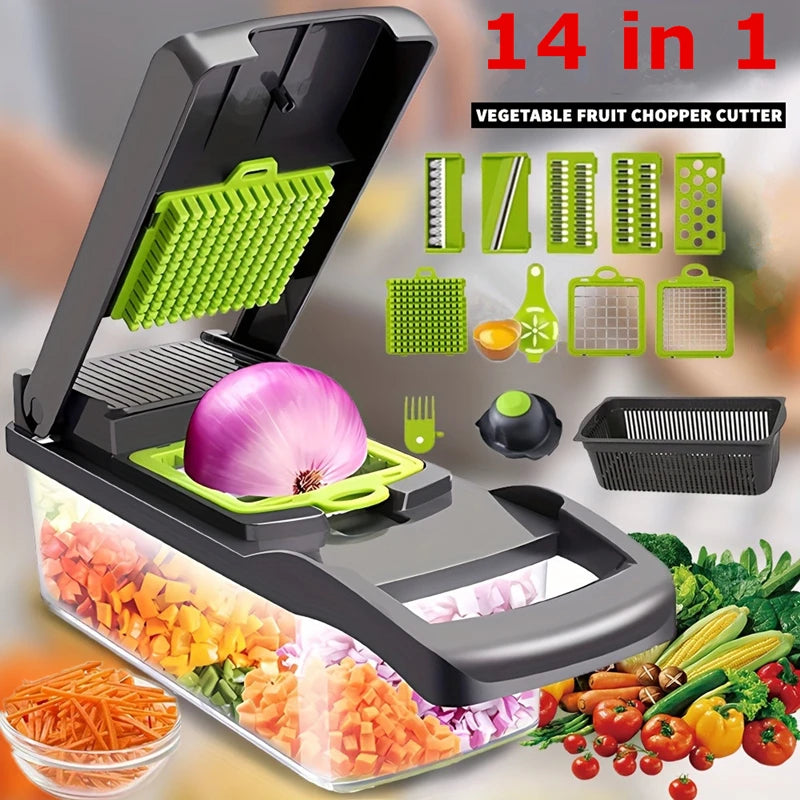 14-in-1 Multifunctional Vegetable Chopper and Slicer with Ergonomic Handle for Efficient Food Preparation