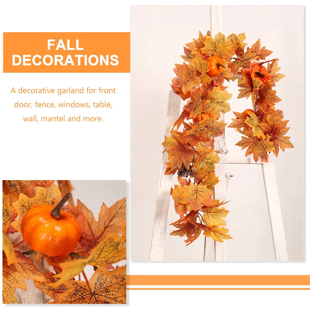 Fall Maple Leaf Garland Artificial Sunflower Pumpkin Autumn Garland Decoration Home Wall Mantel Fireplace Thanksgiving Decor