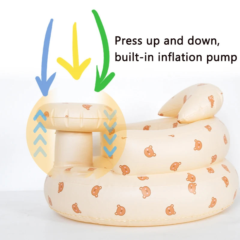 Inflatable Baby Seat Bathroom Sofa Infant Eating Chair Bathing Stool Infant Back Support Armchair Floor Seater Built in Air Pump