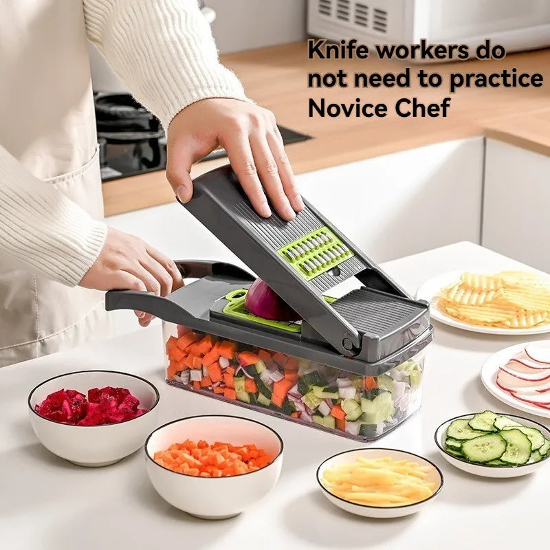 14-in-1 Multifunctional Vegetable Chopper and Slicer with Ergonomic Handle for Efficient Food Preparation