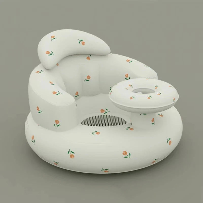 Inflatable Baby Seat Bathroom Sofa Infant Eating Chair Bathing Stool Infant Back Support Armchair Floor Seater Built in Air Pump