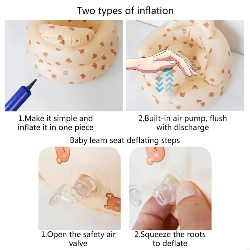 Inflatable Baby Seat Bathroom Sofa Infant Eating Chair Bathing Stool Infant Back Support Armchair Floor Seater Built in Air Pump