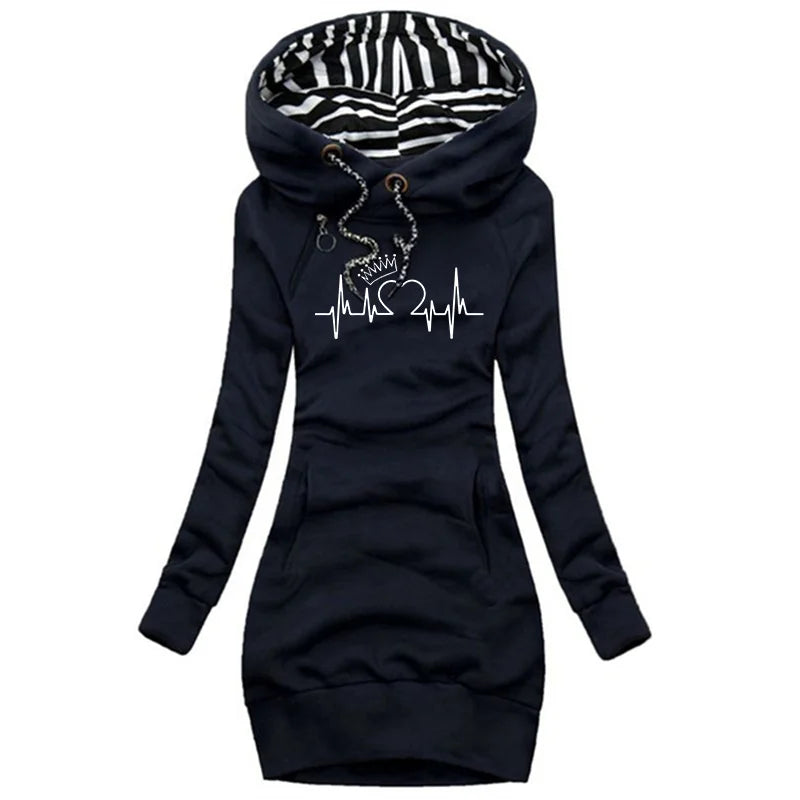 New Fashion Women'S Casual Dresses Long Sleeve Sweatshirt Pullover Dress Pocket Hooded Hoodie Dresses