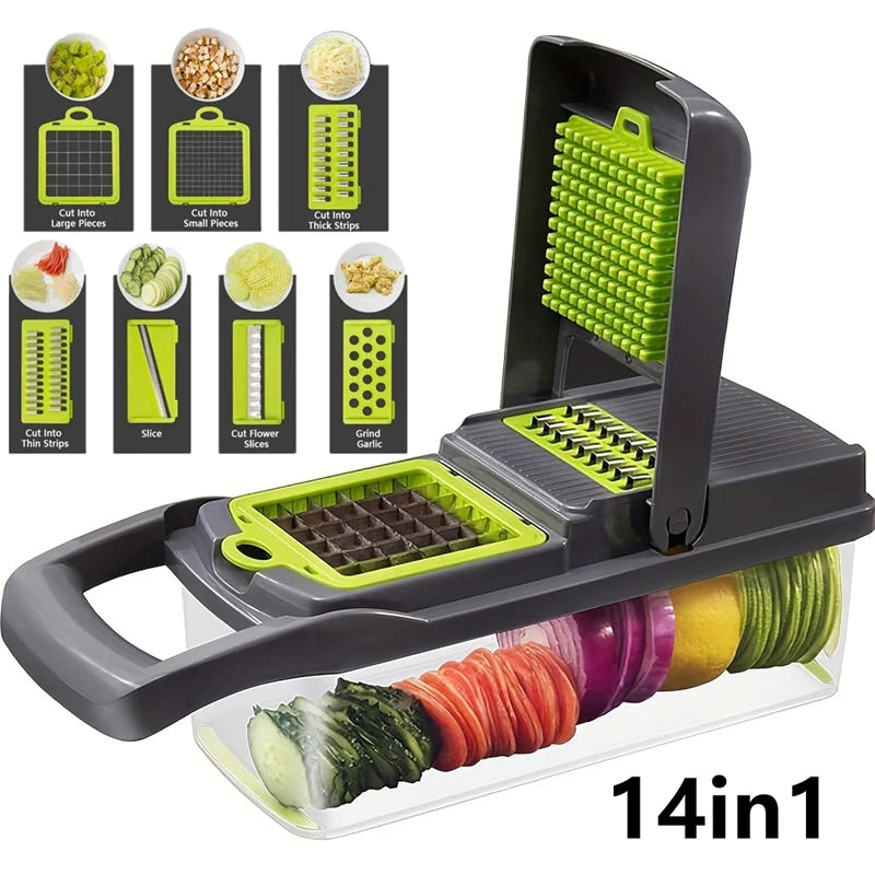 14-in-1 Multifunctional Vegetable Chopper and Slicer with Ergonomic Handle for Efficient Food Preparation