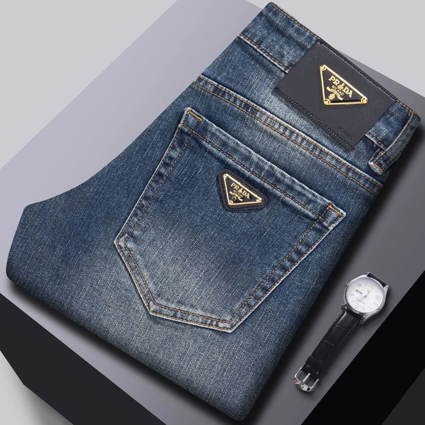 Milan Premium European Quality Autumn/Winter Men'S Jeans Slims Smooths Your Silhouette Loose Straight Stretchy Vintage Trousers