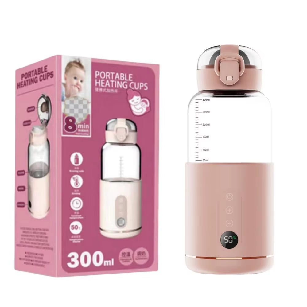 Wirless Electric Baby Bottle Heater for Milk USB Rechargeable +1/+1℃ Temperature Control & Display Portable Baby Bottle Warmer