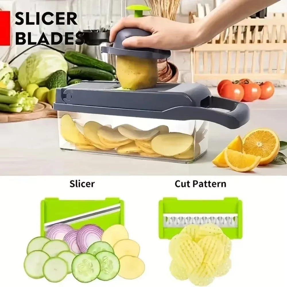 Professional Multifunctional Vegetable Chopper and Grater - 14/16 in 1 Kitchen Tool for Efficient Food Preparation