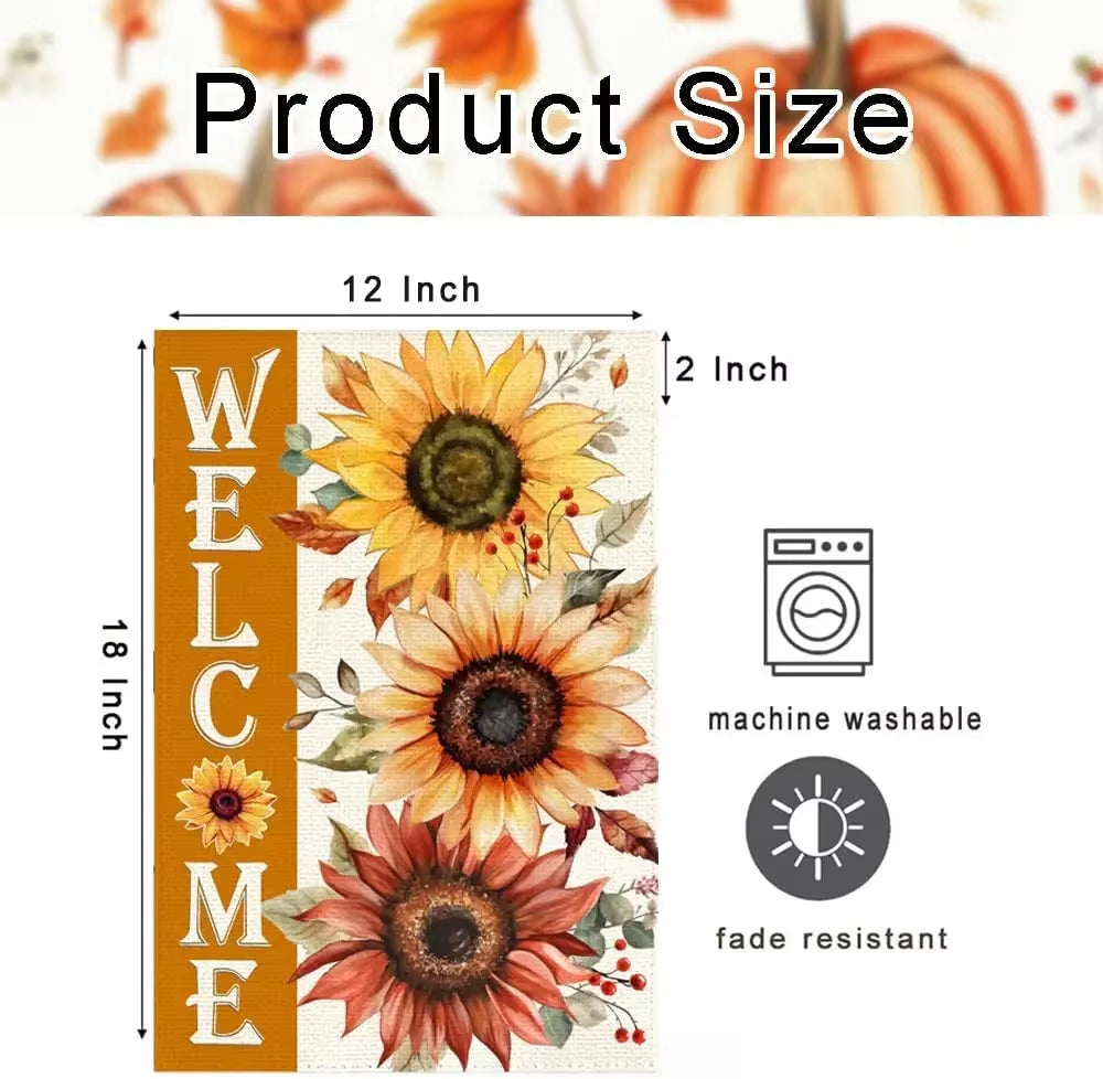 Autumn Sunflower Garden Flag - 12x18 Double-Sided Decorative Porch Flag for Fall and Thanksgiving Home Décor