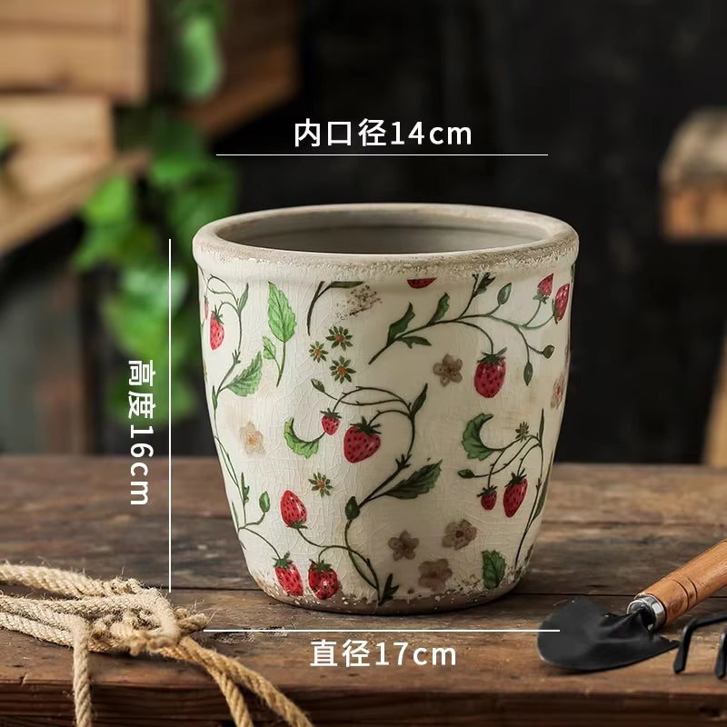 Elegant Retro Ceramic Flower Pots for Indoor Use - Porous and Breathable Design for Creative Floral Arrangements and Greenery in Pastoral Style