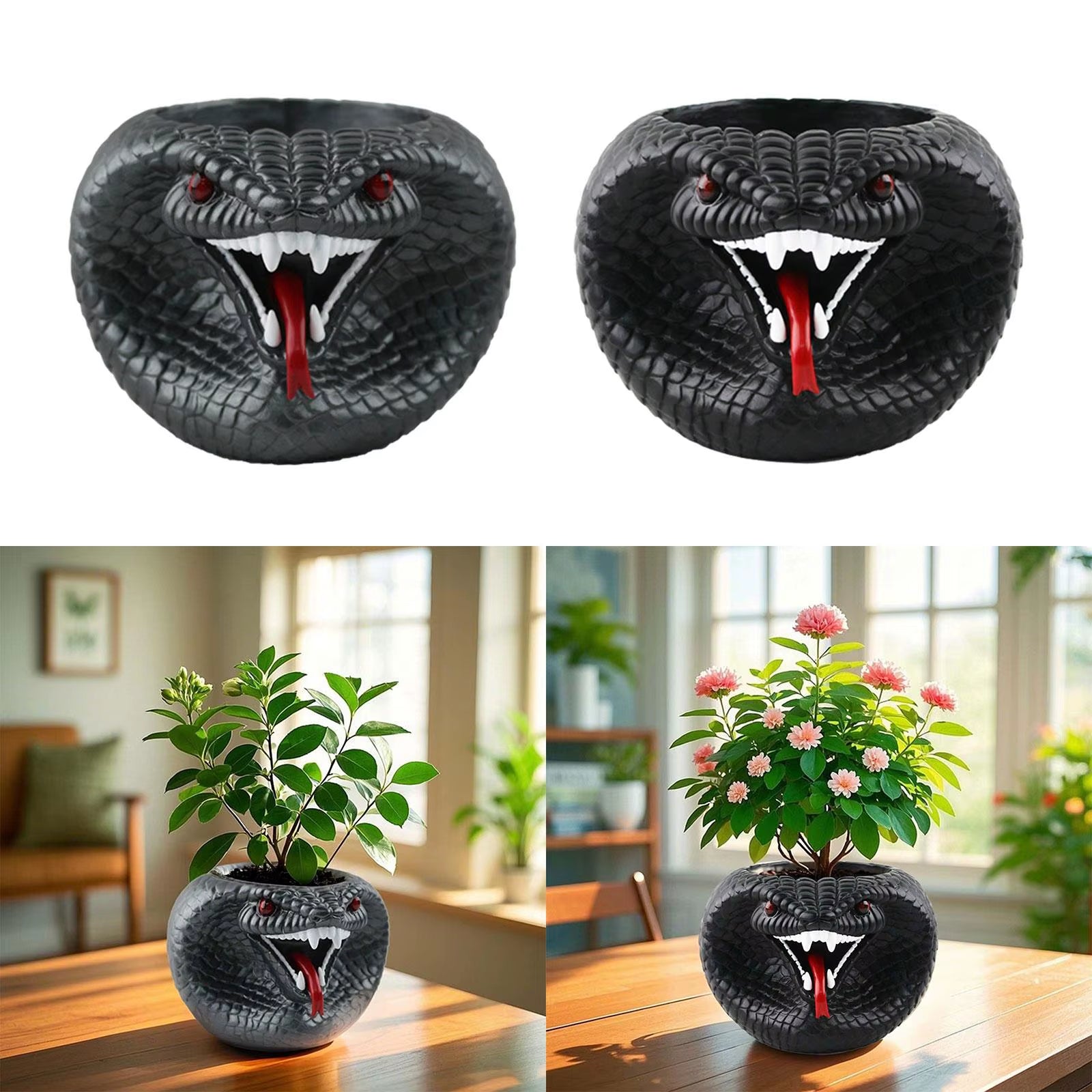 Resin Flower Pot for Succulents and Indoor Plants - Stylish Snake Planter for Windowsills and Farmhouse Desks, Suitable for Indoor and Outdoor Use