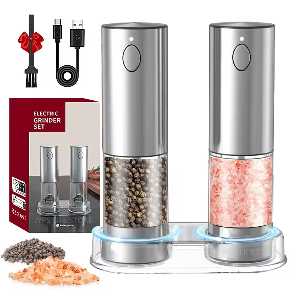 Stainless Steel Electric Pepper Grinder - USB Rechargeable Adjustable Coarseness Spice Mill for Kitchen Use