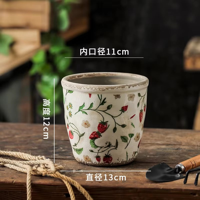Elegant Retro Ceramic Flower Pots for Indoor Use - Porous and Breathable Design for Creative Floral Arrangements and Greenery in Pastoral Style