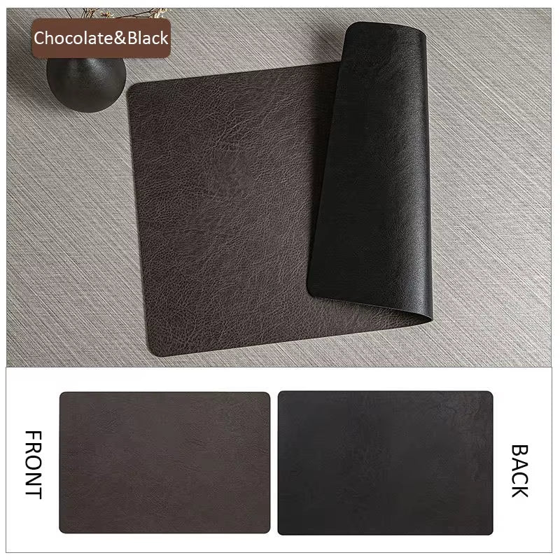 Reversible Leather Kitchen Placemats - Heat Resistant Dining Table Mats for Dishes, Cups, and Coasters