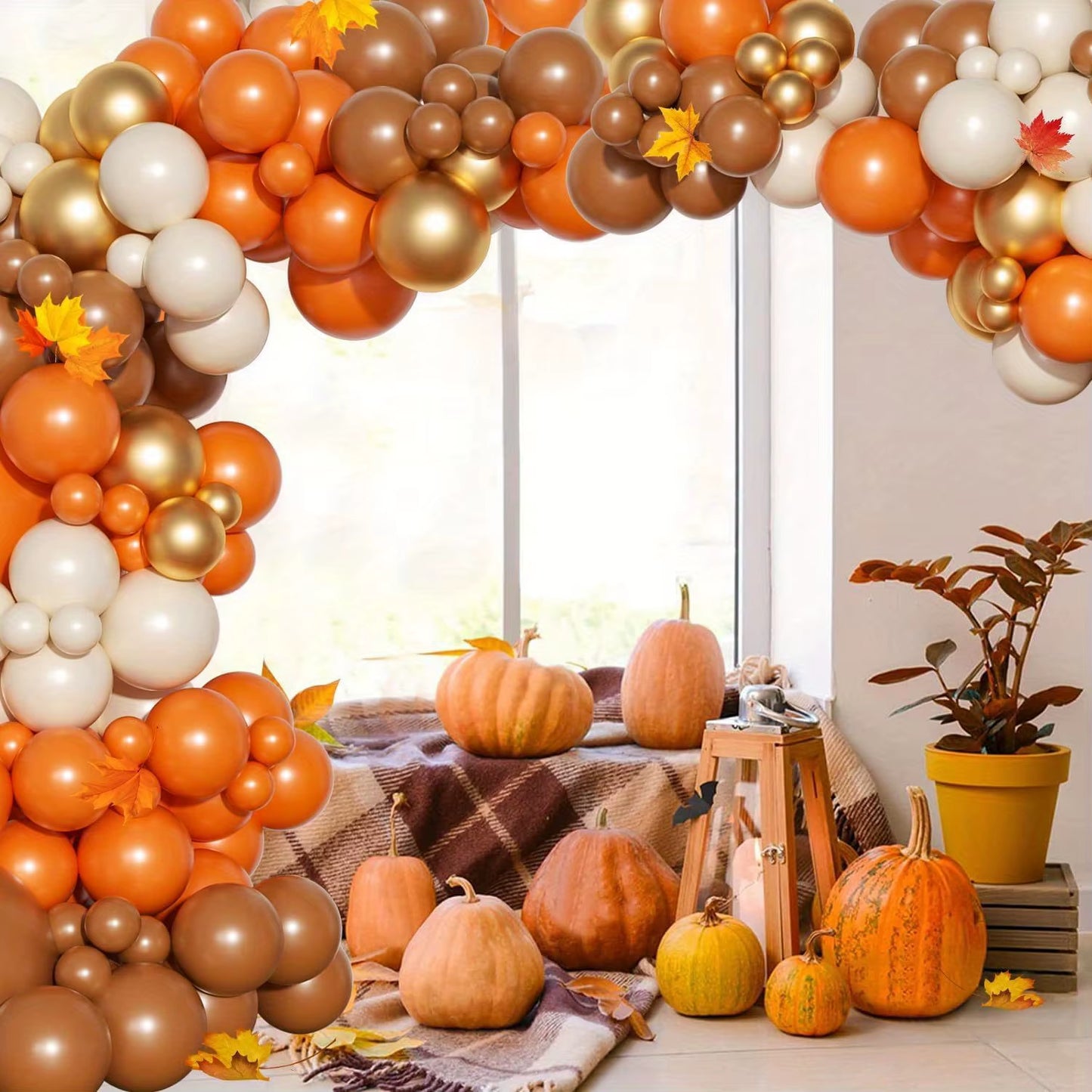 141-Piece Autumn Balloon Arch and Wreath Set for Thanksgiving, Harvest Festivals, and Birthday Celebrations